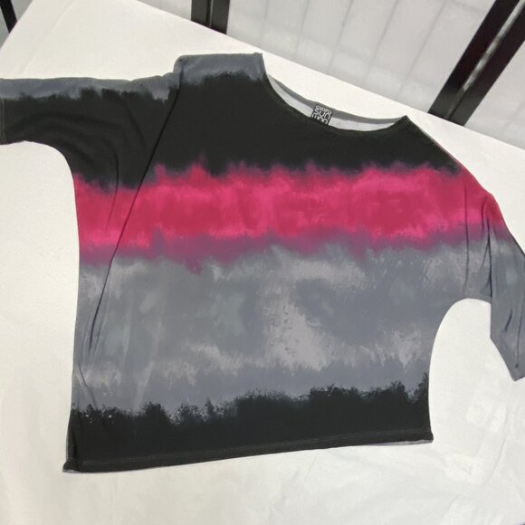 Clara Sun Woo Ombre ¾ Dolman Sleeve Boat Neck Asymmetrical Top Pink Grey Black M - Picture 7 of 11